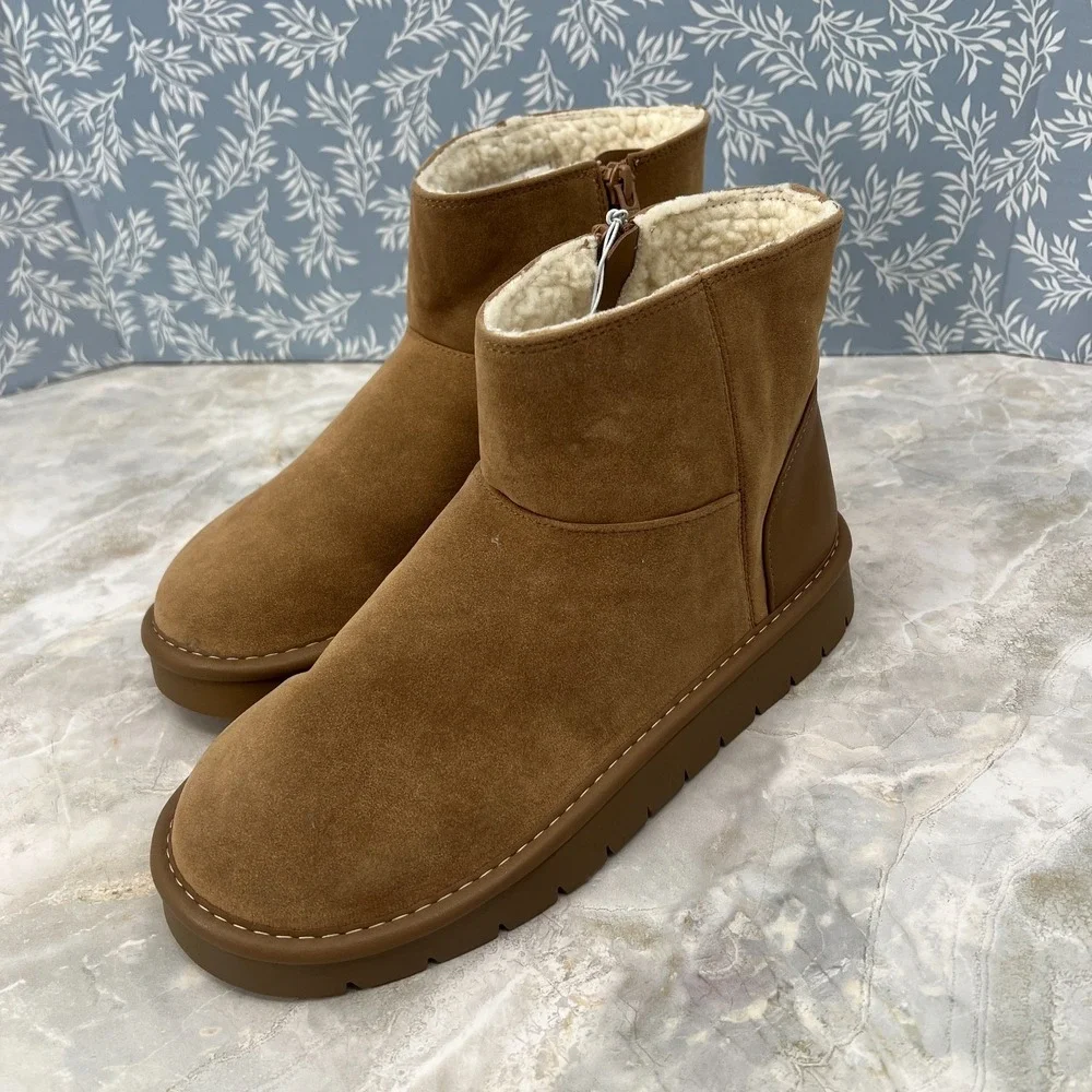 NEW Cat & jack faux shearling ankle boots tan back to school fall winter 5